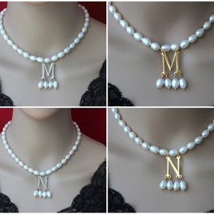 New Popular White Pearls Jewelry Necklace with Gold Silver/Initial Pendent, Anne Boleyn Necklace,Pearl Choker Necklace,Necklace Gift For Her image 4