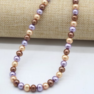 Bara rosa, lila, bruna sötvattenspärlor!!!, lösa pärlor, 6-7 mm pärlor, naturliga Edisonpärlor, ett snöre i tre färger, nästan runda pärlor