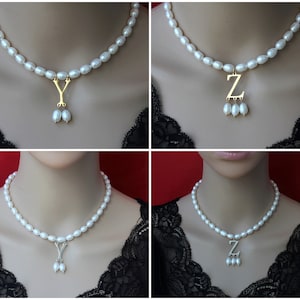 New Popular White Pearls Jewelry Necklace with Gold Silver/Initial Pendent, Anne Boleyn Necklace,Pearl Choker Necklace,Necklace Gift For Her image 10