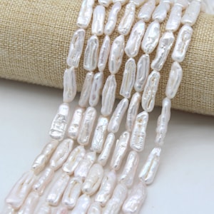 Perlas Biwa de alto brillo de 5-7 mm x 18-25 mm, perlas Biwa blancas naturales, perlas de agua dulce, suministro de perlas sueltas para bricolaje, perlas al por mayor de 15,5 pulgadas
