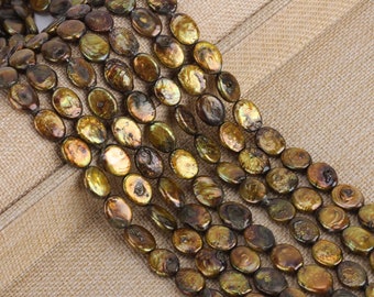10-14MM Rare Gold and Brown Pearls,Flat Gold Freshwater Pearls,Loose Pearls for Jewelry Design,Wholesale Loose Pearls-27pcs-15inches-CHL004