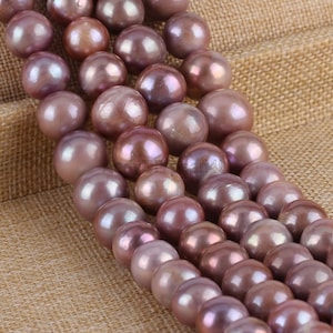 12-14 MM Natural Light Purple Pérolas de Água Doce, Fornecimento de Pérolas Redondas Lisas, Pérolas para Colar/Brincos, Presente de Pérola DIY para Ela-ADS001