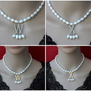 New Popular White Pearls Jewelry Necklace with Gold Silver/Initial Pendent, Anne Boleyn Necklace,Pearl Choker Necklace,Necklace Gift For Her image 9