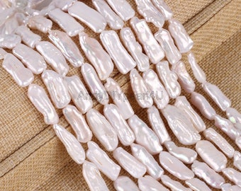 8-9X18-24mm Natural White Biwa Pearl,Cultured Freshwater Pearls,Long Drilled Pearl,Stick Biwa Pearls Supplies,15Inches Full Strand-PB006-2