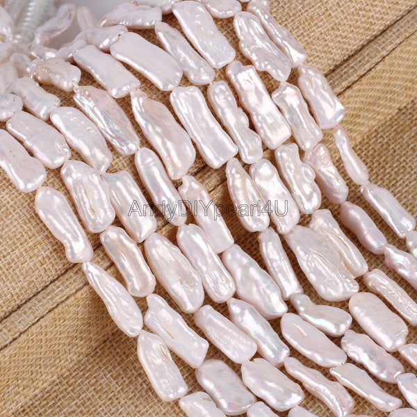 Perle Biwa blanche naturelle 8-9 x 18-24 mm, Perles de culture d'eau douce, Perle longuement percée, Fournitures de perles Biwa stick, Rang complet 15 pouces-PB006-2