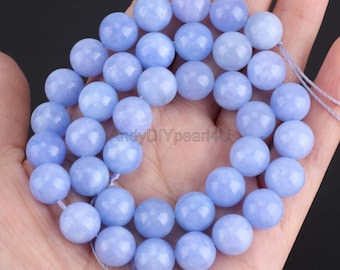 Smooth Round Blue Chalcedony Beads, High Luster Gemstone Beads for DIY Jewelry