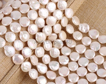 12mm Ivory White Coin Freshwater Loose Pearls for Jewelery Making, Loose Button Pearl Strand, Wedding Pearls, DIY Pearl Jewelry, NK001-5