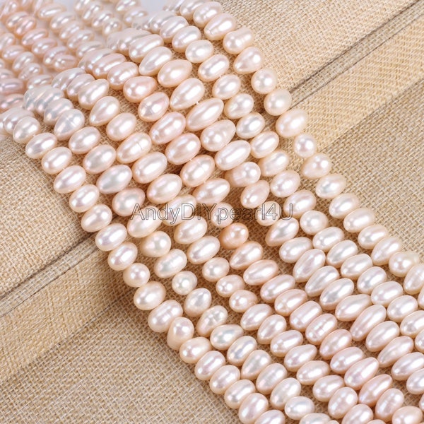 Only 8 Strands,7-8x11x12mm Natural White Oval Pearls,Freshwater Cultured Pearls,DIY Pearls Jewelry,Wholesale Loose Pearls-53pcs-15Inches