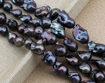 Natural 7-8mm Black Freshwater Baroque Pearl Strand - 15 Inch Loose Beads For Jewelry Making