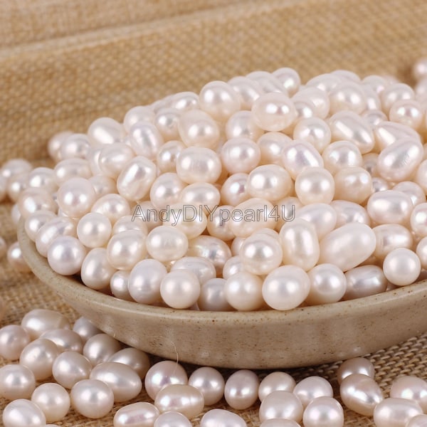 6-8mm White Rice Pearls, White Oval Freshwater Pearls, Genuine Freshwater Pearls Jewelry Making Supplies, Teardrop Pearls, Rice Beads, WH003