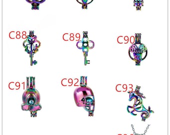 C449 Rainbow Multi Color American Flag Beads Cage Locket Pendant Charms