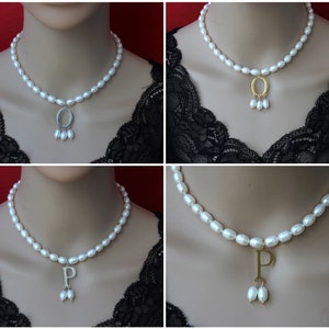 New Popular White Pearls Jewelry Necklace with Gold Silver/Initial Pendent, Anne Boleyn Necklace,Pearl Choker Necklace,Necklace Gift For Her image 5