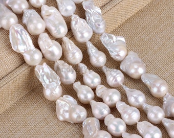 15-17x20-28mm High Quality Irregular Natural Pearls,White Freshwater Cultured Pearls,Baroque Pearls,DIY Pearls-16inches-15pcs-CAC005