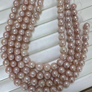 Perlas de agua dulce naturales de color púrpura claro de 12-14 mm, perlas redondas y lisas, perlas para hacer collares y pendientes, regalo de perlas DIY para ella - ADS001