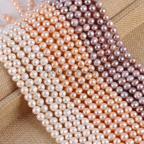 Perla d'acqua dolce a filo intero da 7-8 mm, perle coltivate d'acqua dolce, perle di patate, perle sfuse all'ingrosso, per gioielli con collana di perle, BHY003