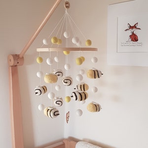 Needle Felted Bumble Bee Mobile, Handmade and Very Cute Honey Bees Paired with Felt balls to Create a Lovely Nursery or Bedroom Decoration. image 1