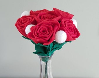 Filz Rose Blumensträuße in Rot oder Weiß, Geschenk für sie, Geschenk für Mama, Geschenk für Frau, Blumengesteck, Muttertag Geschenk