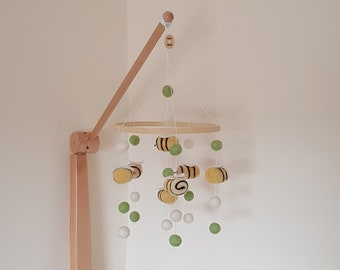 Needle Felted Bumble Bee Mobile, Handmade and Very Cute Honey Bees Paired with Felt balls to Create a Lovely Nursery or Bedroom Decoration.