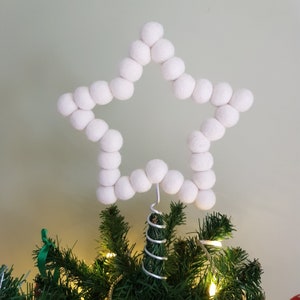 White Felt Ball Star Tree Topper, Classic Style Wool Beads Shaped into a Star Christmas Tree Decoration. Rainbow or Custom Colours Available image 1