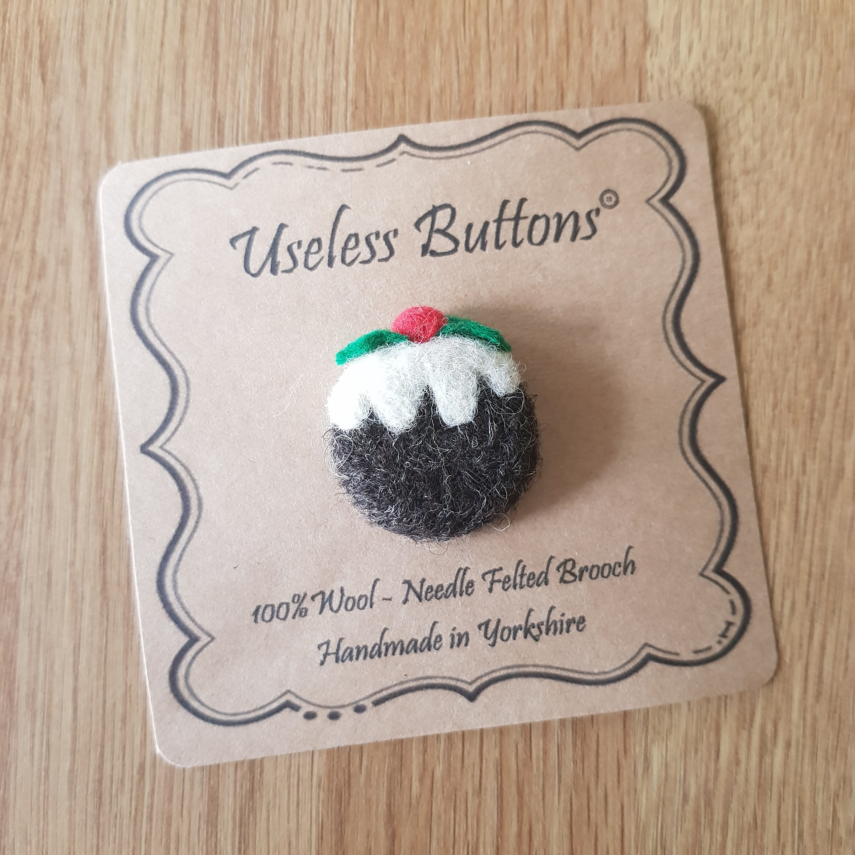 Christmas Pudding - Handmade Needle Felted Brooch. Perfect Gift For Birthday, Thank You, Teacher, Stocking Filler