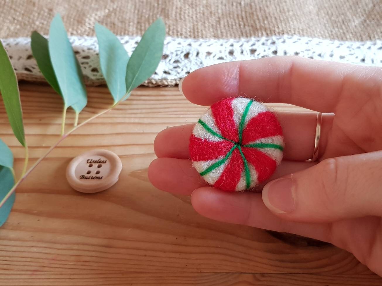 Peppermint Swirl - Handmade Needle Felted Christmas Brooch. Perfect Gift For Birthday, Thank You, Teacher, Stocking Filler