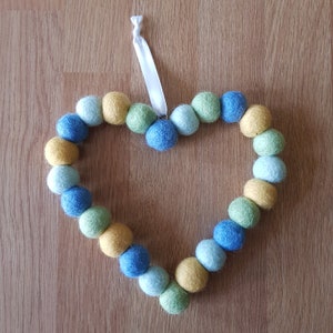 Blue, Green and Yellow Cascading Felt Ball Mobile, Bright Coloured Nursery or Childrens Bedroom Decoration, With Matching Garland and Heart image 5