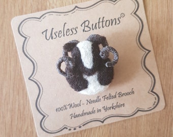 Needle Felted Jacobs Sheep Brooch Handmade in Natural Jacobs Wool with Horns. Cute Felt Lamb Pin, Ideal Birthday, Mothers Day, Teacher Gift