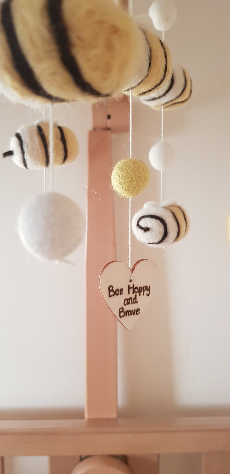 Needle Felted Bumble Bee Mobile, Handmade and Very Cute Honey Bees Paired with Felt balls to Create a Lovely Nursery or Bedroom Decoration. Mobile-Personalised