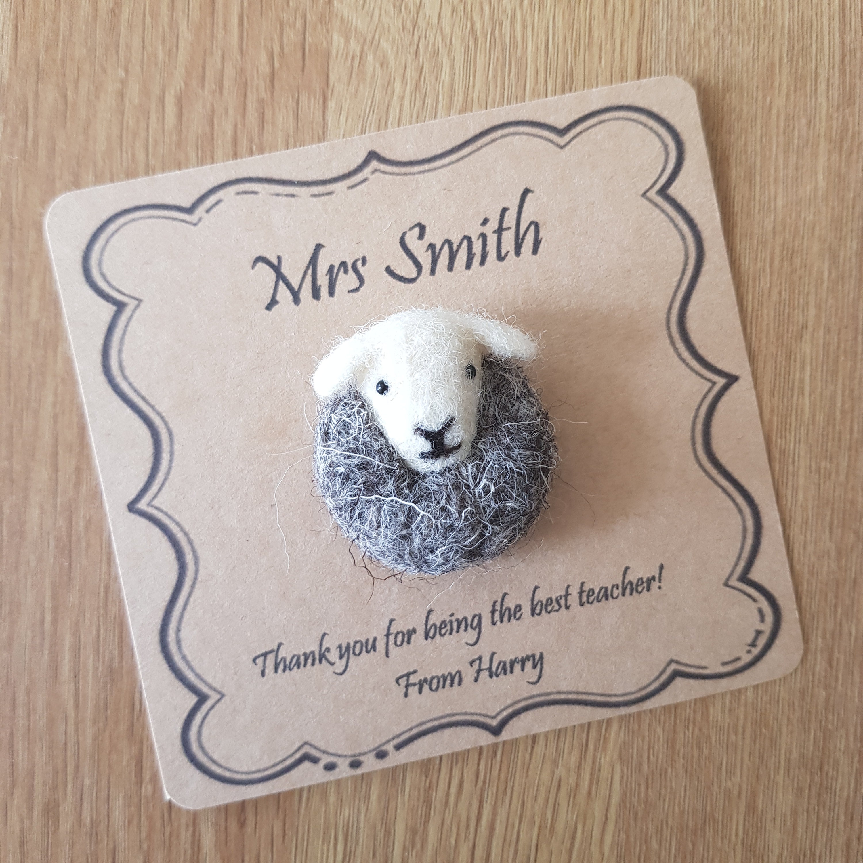 Personalised Gift Needle Felted Herdwick Sheep Brooch Handmade in Natural & Jacobs Wool Cute Felt Lamb Pin