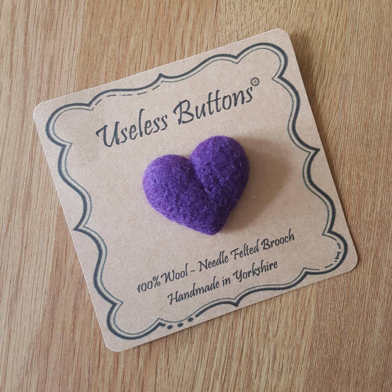 Needle Felted Heart Brooch Handmade Pretty Purple Merino Wool