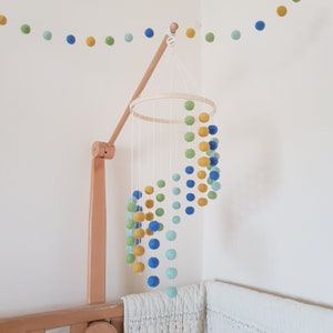 Blue, Green and Yellow Cascading Felt Ball Mobile, Bright Coloured Nursery or Childrens Bedroom Decoration, With Matching Garland and Heart image 2