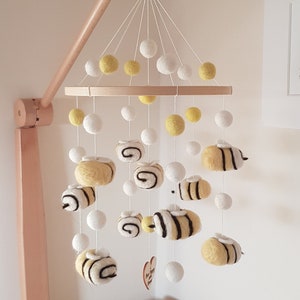 Needle Felted Bumble Bee Mobile, Handmade and Very Cute Honey Bees Paired with Felt balls to Create a Lovely Nursery or Bedroom Decoration. image 2