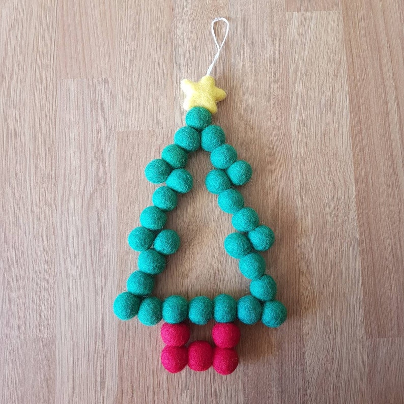 Felt Ball Christmas Tree, Colourful Wool Beads Shaped into a Xmas Tree Decoration. Festive Shaped Wreath Wall hanging Decoration. image 1