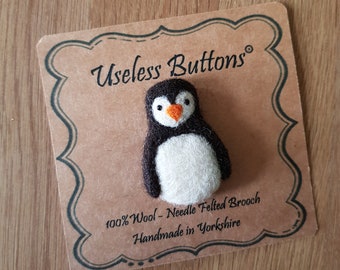 Personalised Mothers Day Gift Needle Felted Penguin Brooch Handmade in Natural Jacobs and Merino Wool with Glass Eyes. Felt Pin