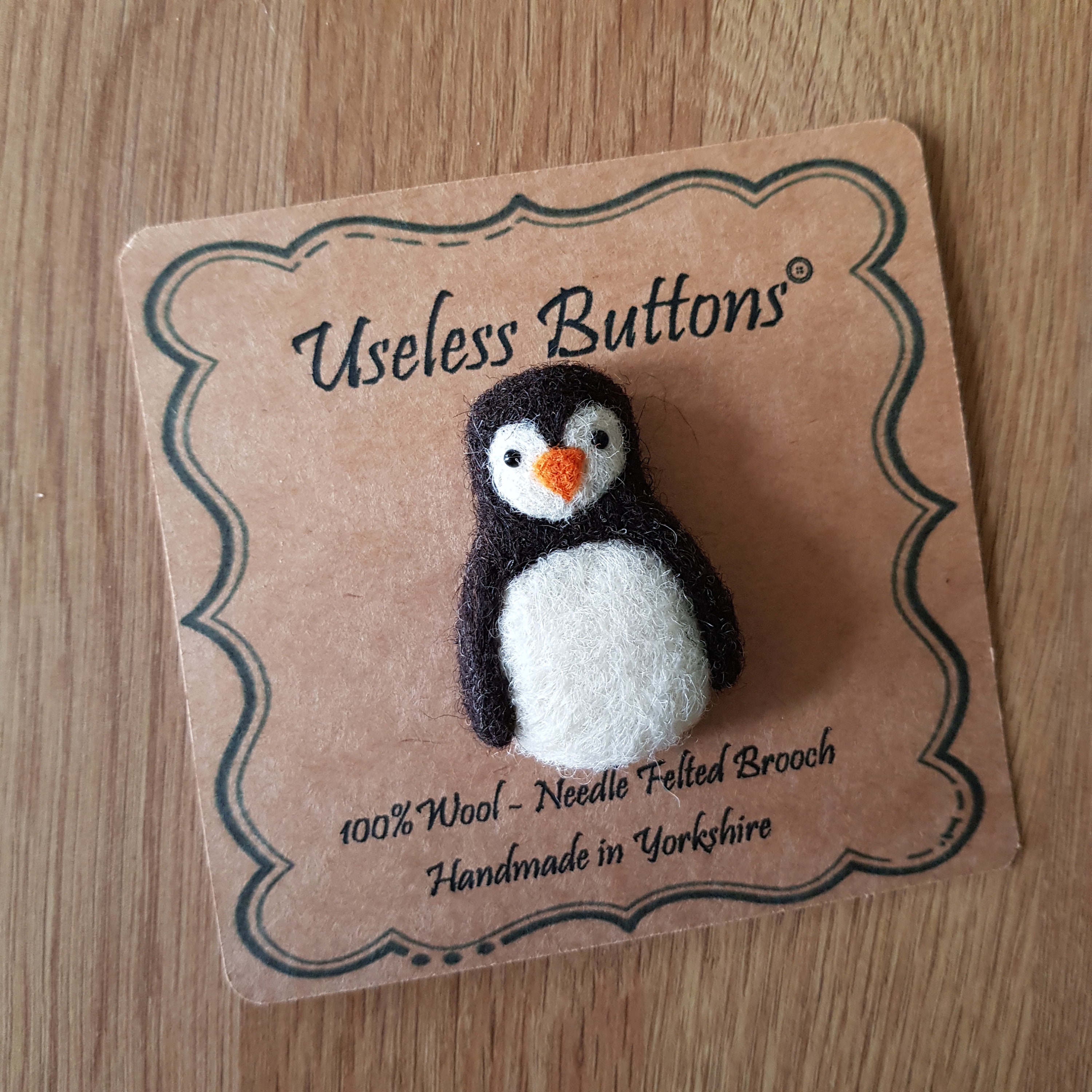 Personalised Teacher Gift Needle Felted Penguin Brooch Handmade in Natural Jacobs & Merino Wool With Glass Eyes. Felt Pin