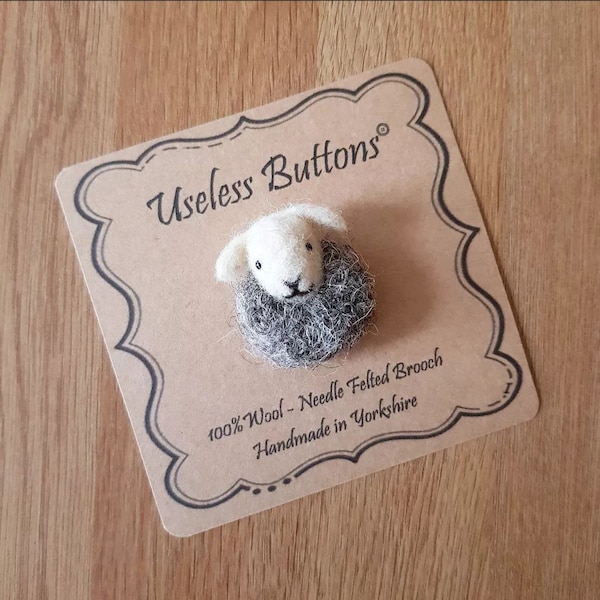 Needle Felted Herdwick Sheep Brooch Handmade in Natural Herdwick and Jacobs Wool Cute Felt Lamb Pin, Birthday, Mothers Day, Teacher Gift