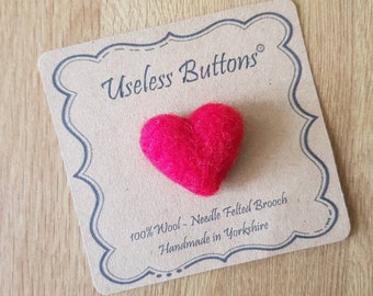 Personalised Mothers Day Gift Needle Felted Heart Brooch Handmade in Pretty Red Merino Wool, With Love, Felt Heart Pin, Birthday