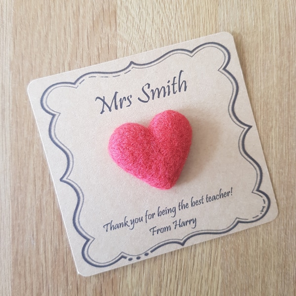 Personalised Mothers Day Gift Needle Felted Heart Brooch Handmade in Pretty Red Merino Wool, With Love, Felt Heart Pin, Birthday, Thank you