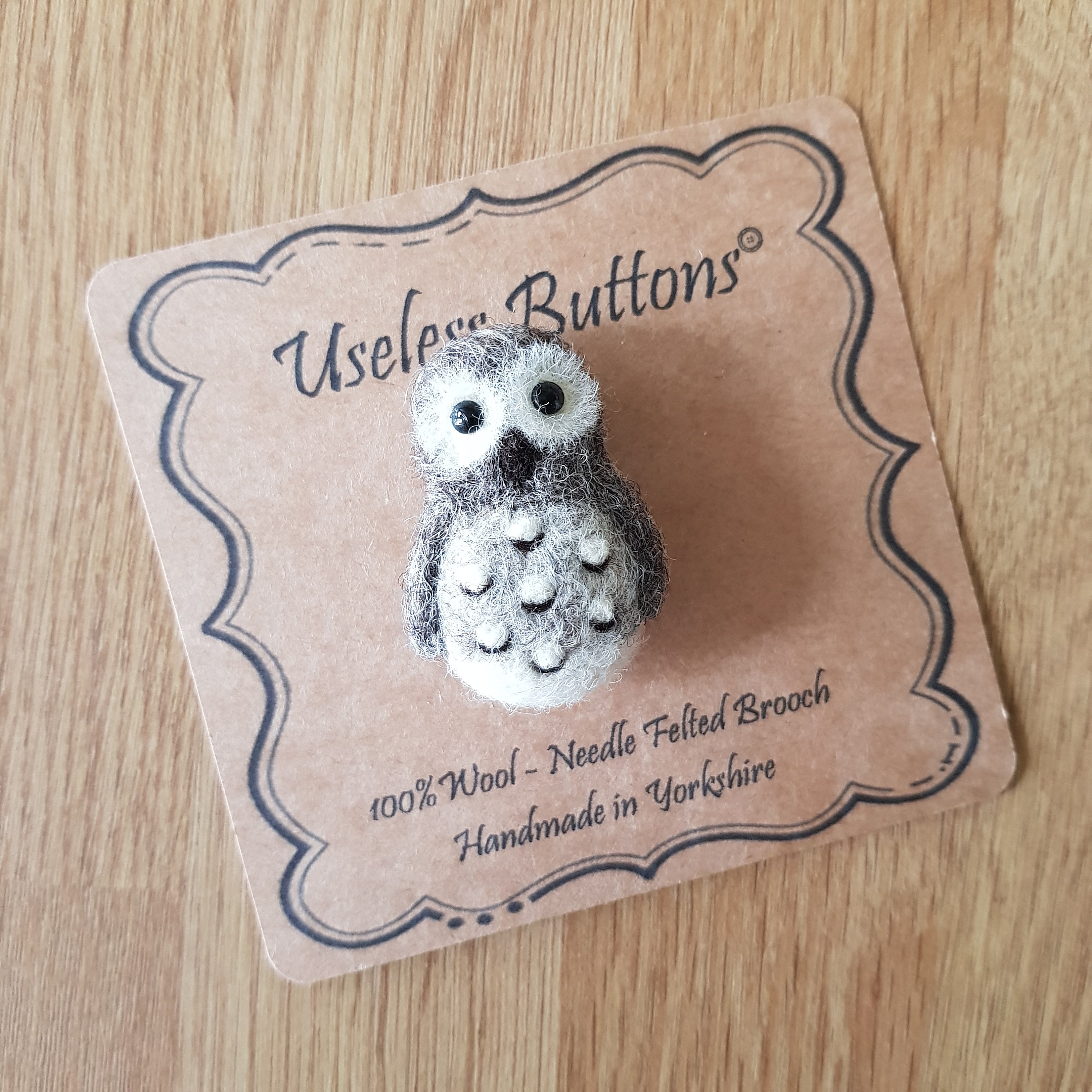 Needle Felted Owl Brooch Handmade in Natural Jacobs & Merino Wool With Glass Eyes. Felt Pin, Ideal Birthday, Thank You & Teacher Gift