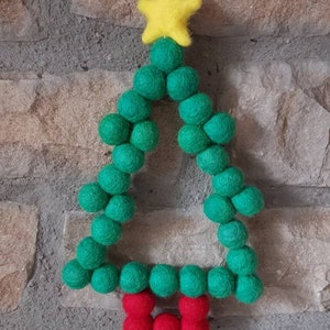 Felt Ball Christmas Tree, Colourful Wool Beads Shaped into a Xmas Tree Decoration. Festive Shaped Wreath Wall hanging Decoration. image 2