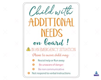 Digital Download Child With Additional Needs On Board SVG, Child With Special Needs In Case of Emergency SVG, Disable Child Awareness SVG