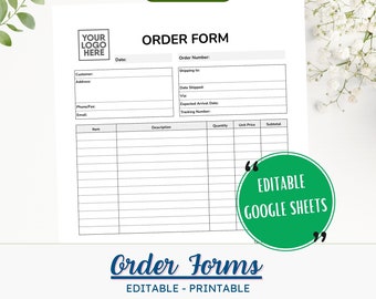 Order Form Editable Template Google Sheets, Small Business Order Form, Invoice Template, Order Fill Out Form, Google Templates, Spreadsheets