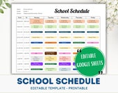 School Schedule, Printable School Timetable, Editable Class Schedule, Back To School Printable, Minimalist, Weekly Student Timetable