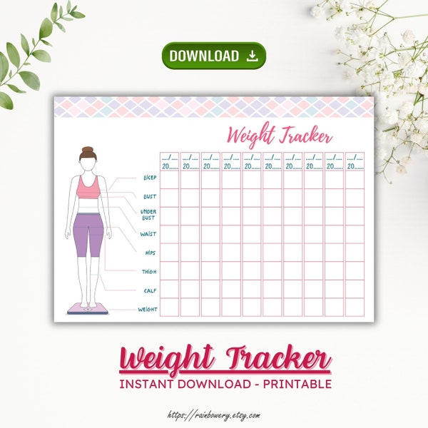 Weight Tracker, Body Measurement Tracker, Printable Weight Loss Tracker Digital,  Fitness Tracker, Digital Fitness Journal
