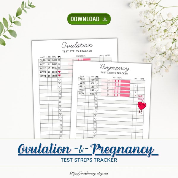 Ovulation Test Strips Tracker, Pregnancy Test Strips Tracker, OPK Tracker, Ovulation Predictor Kits Tracker, TTC Planner, TTC Bullet Journal