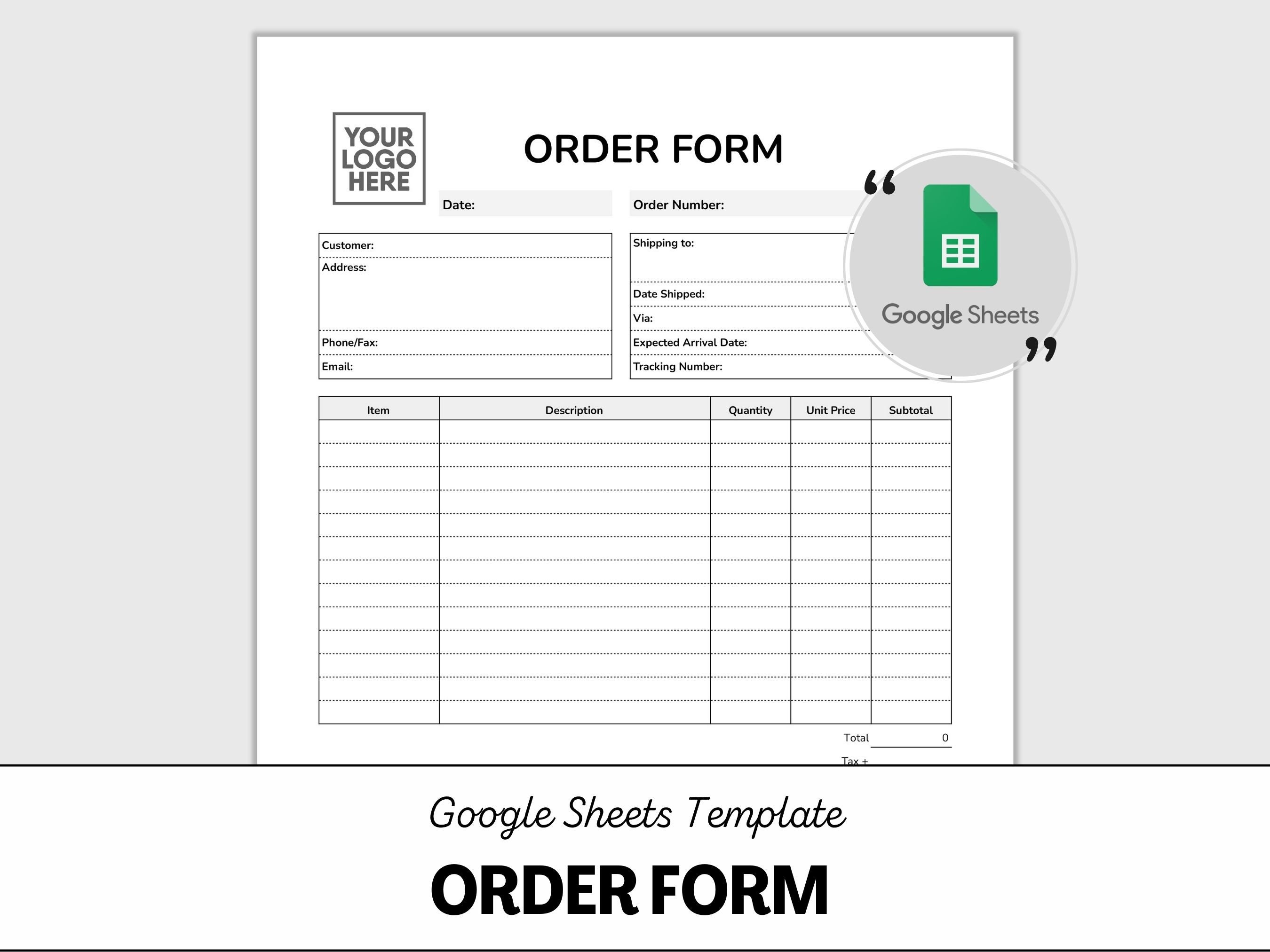 Order Form Editable Template Google Sheets, Small Business Order Form ...