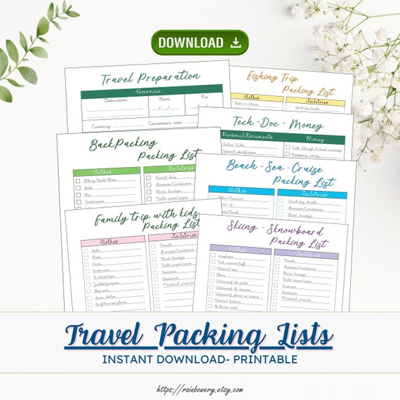 Packing List, Travel Checklist, Travel Packing List, Checklist Printable,  Packing Checklist, Travel Planner, Travel Essentials 