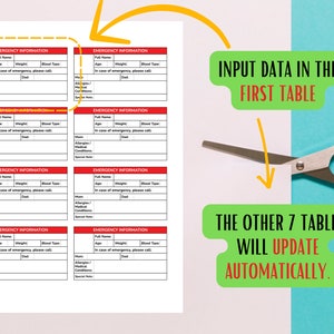 Protect your child with this printable emergency card template, easily edited in Google Sheets