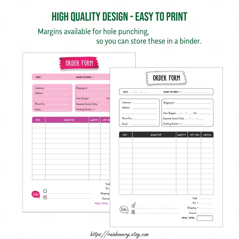 order form template printable small business order form etsy
