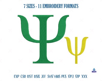 Disegno di ricamo lettera Psi, disegno di ricamo macchina carattere Psi, lettera Psi, disegno di ricamo alfabeto greco simbolo Psi